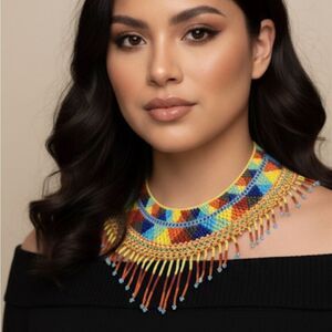 New Beautiful Handmade Colorful Beaded Mexican Collar Necklace